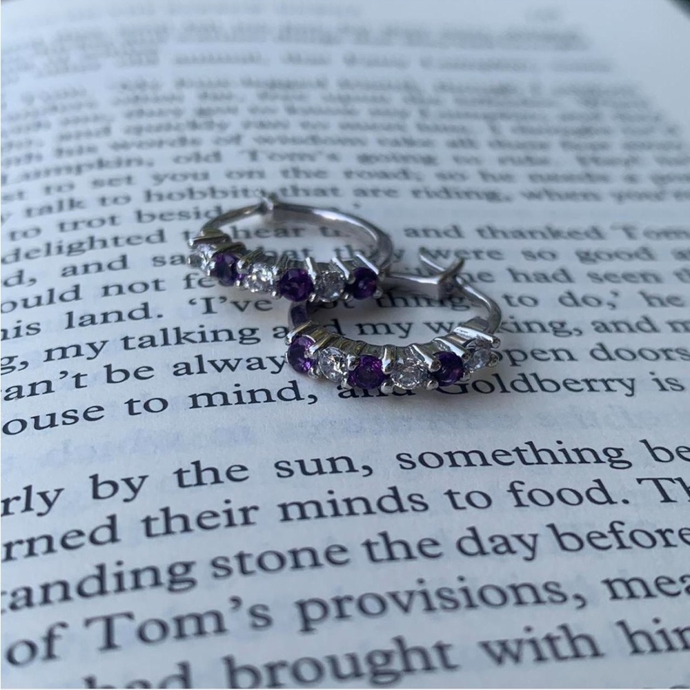 Elegant Silver and Purple Hoop Earrings